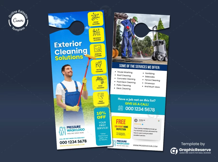 Exterior Cleaning service Door Hanger Design Canva Templateg