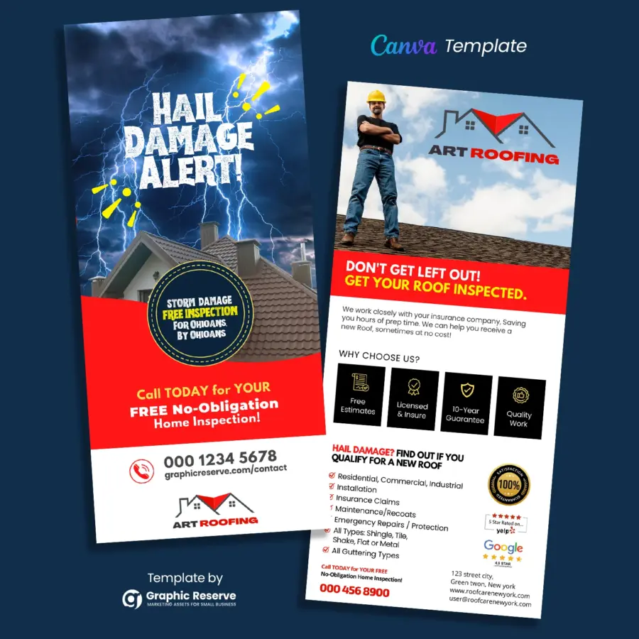 Hail Damage Alert Roofing Rack Card Template