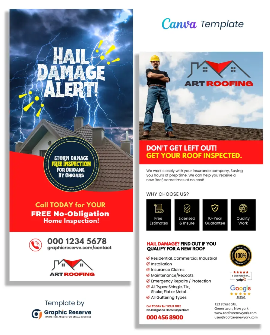 Hail Damage Alert Roofing Rack Card Template