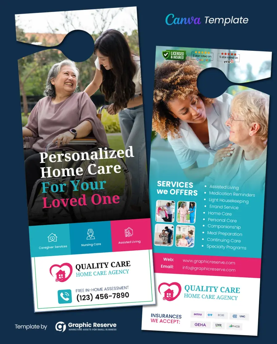 Home Care Door Hanger Design Canva Template