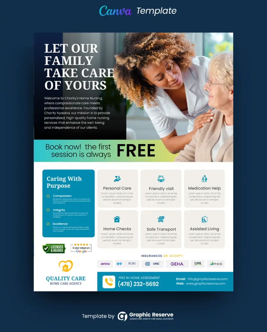 Home Care Flyer Design Canva Template