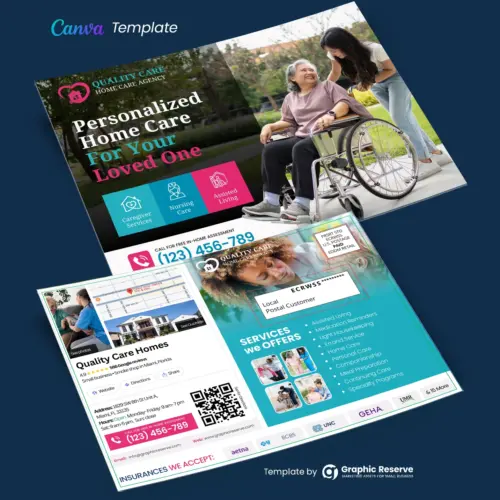 Home Care Service Advertising EDDM Postcard Design Canva Template
