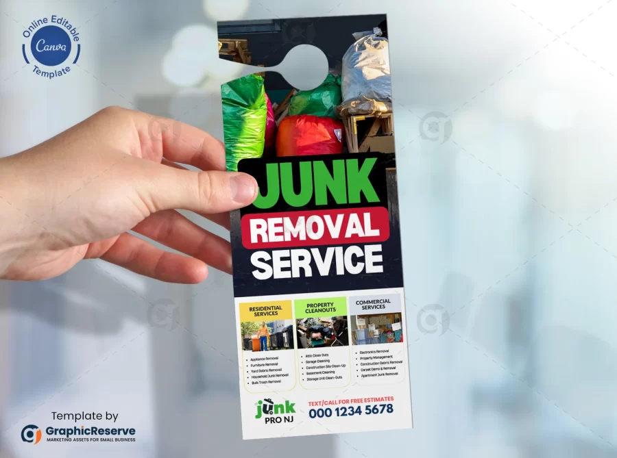 Junk Removal Advertising Door Hanger Canva Template