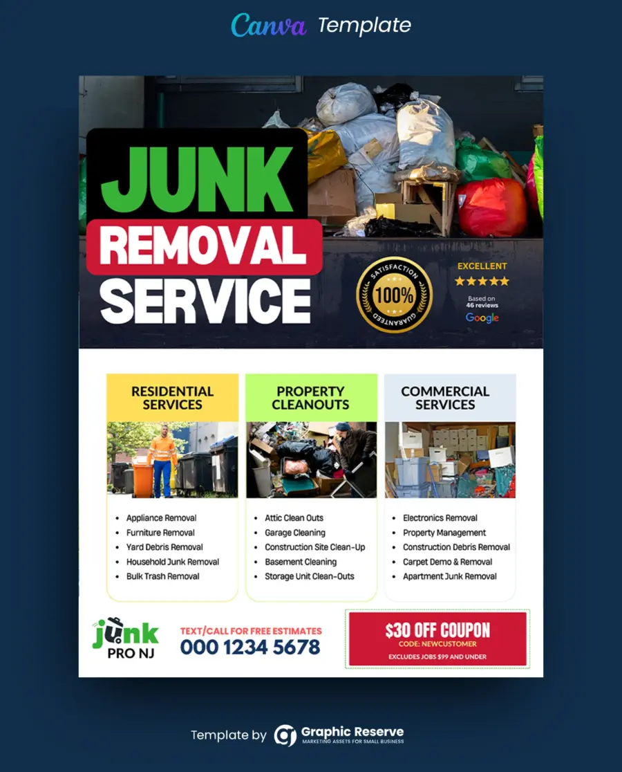 Junk Removal Advertising Flyer Design - Canva Template