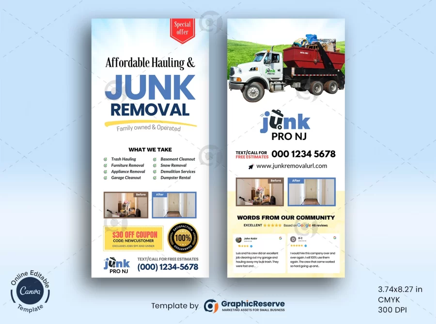 Junk Removal Advertising Rack Card Flyer Template