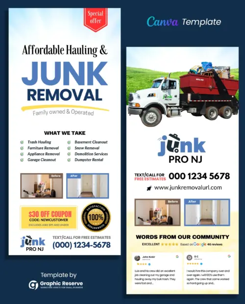 Junk Removal Advertising Rack Card Flyer Template Canva