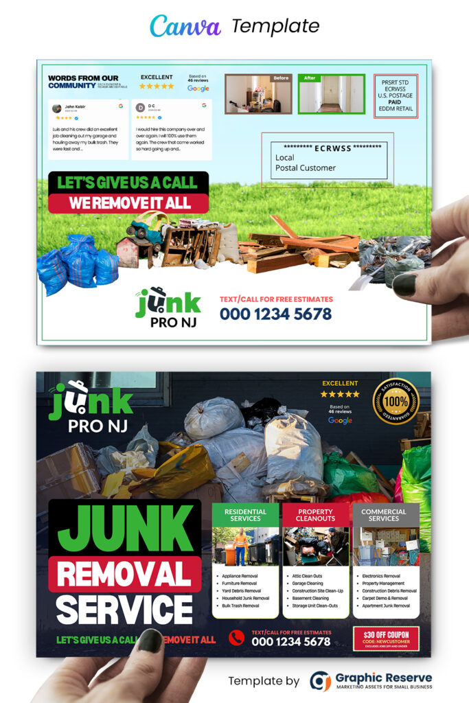 Junk Removal Direct Mail Marketing Postcard Design Canva Template