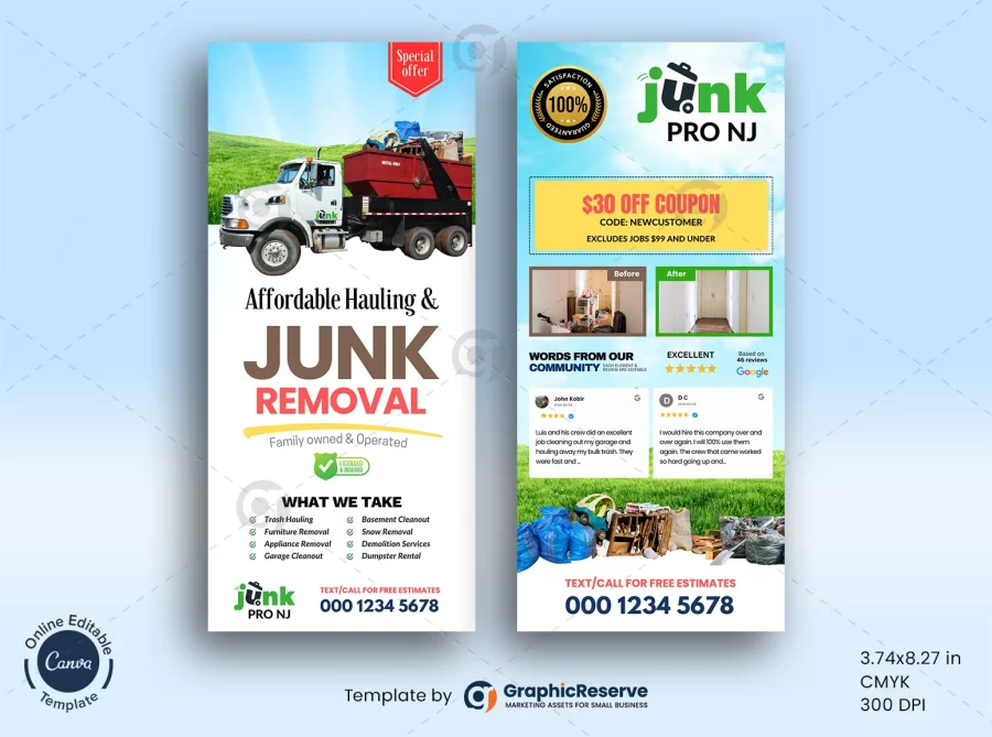 Junk Removal Rack Card Design Canva Template