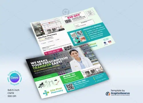 Pharmacy direct mail eddm postcard template canva