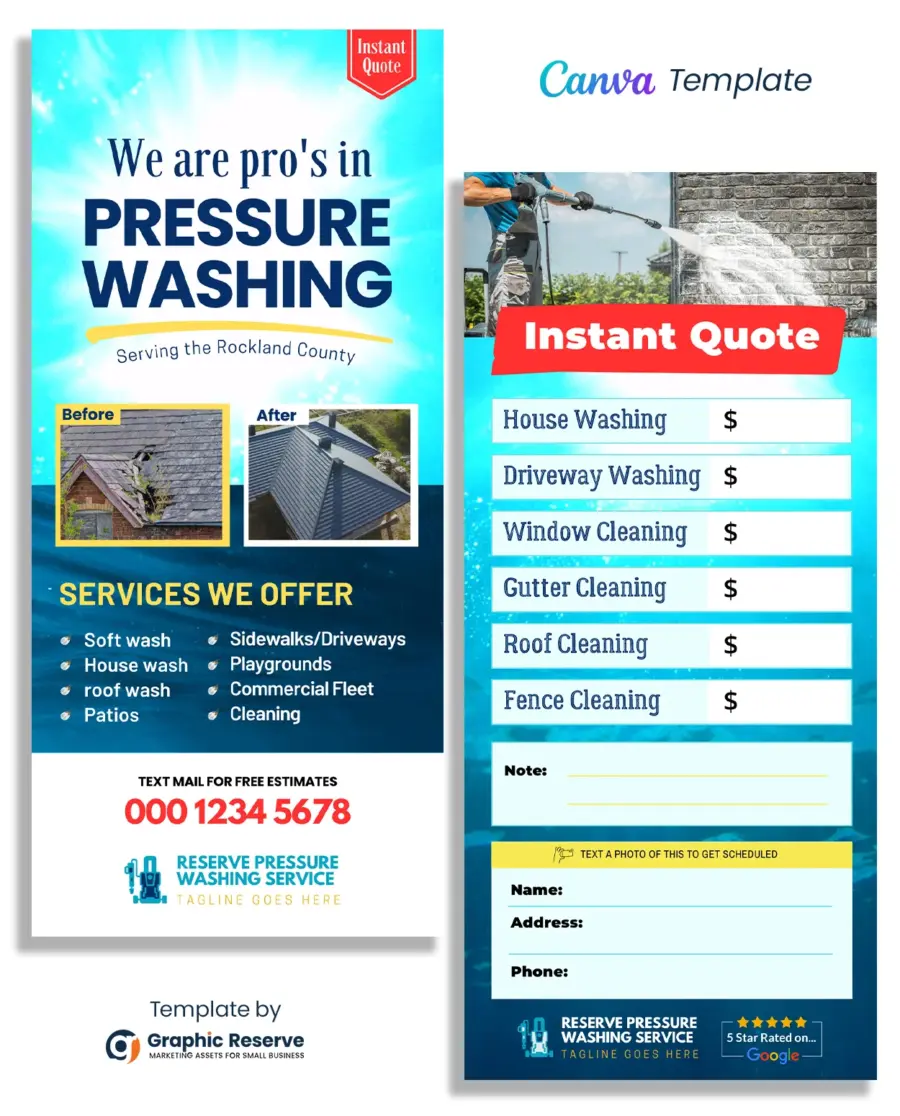 Pressure Wash Instant Quote Rack Card Flyer Design Canva Template