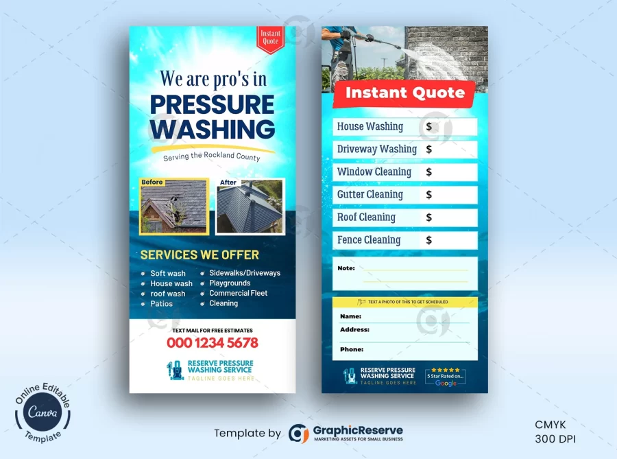 Pressure Wash Instant Quote Rack Card Flyer Design Canva Template