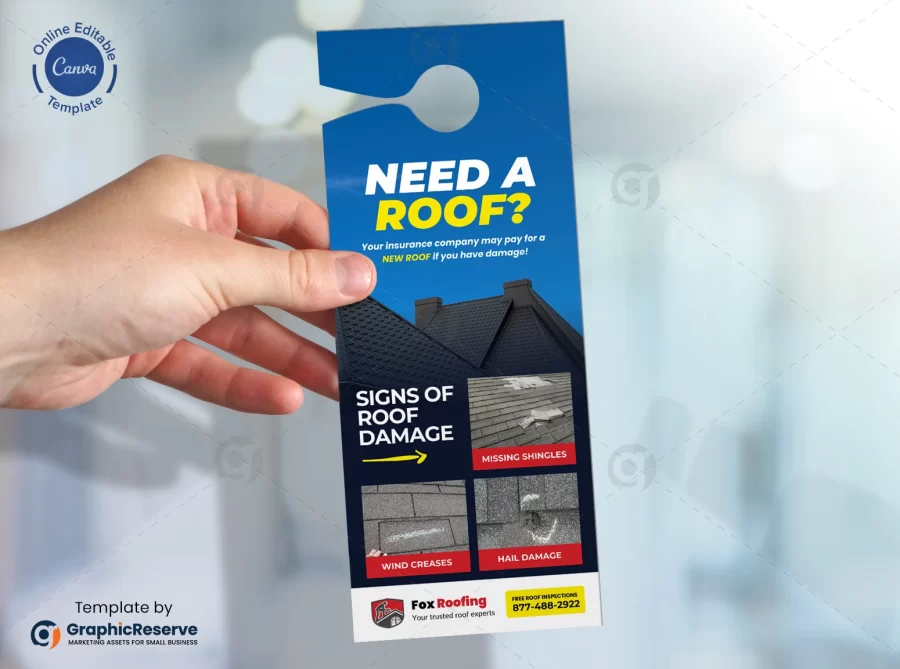 Roofing Advertising Door Hanger Design Canva Template