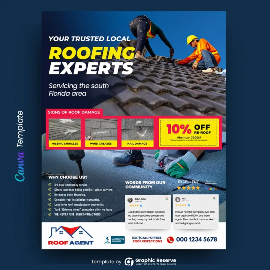 Roofing Business Advertising Flyer design Canva Template