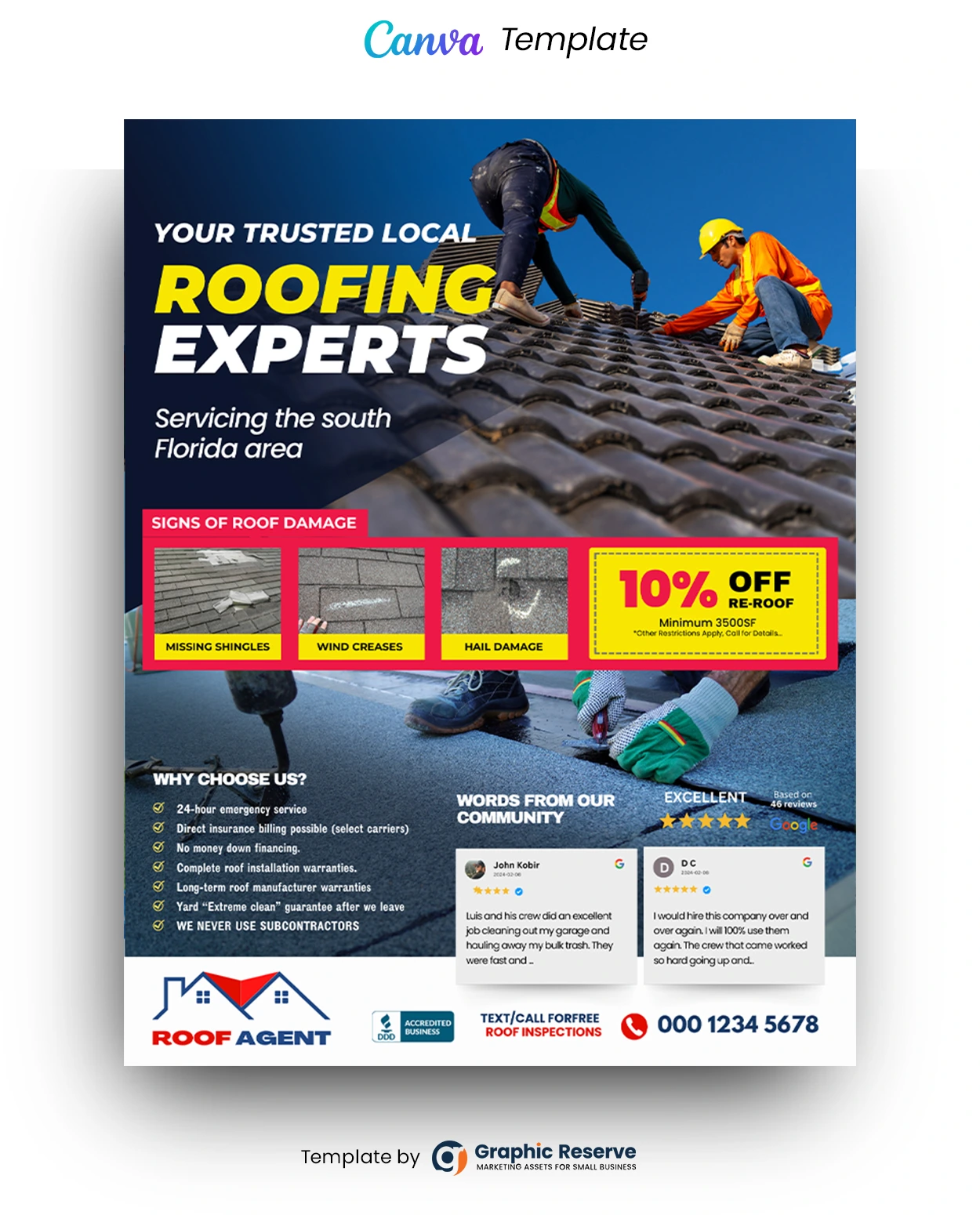 Roofing Business Advertising Flyer design Canva Template