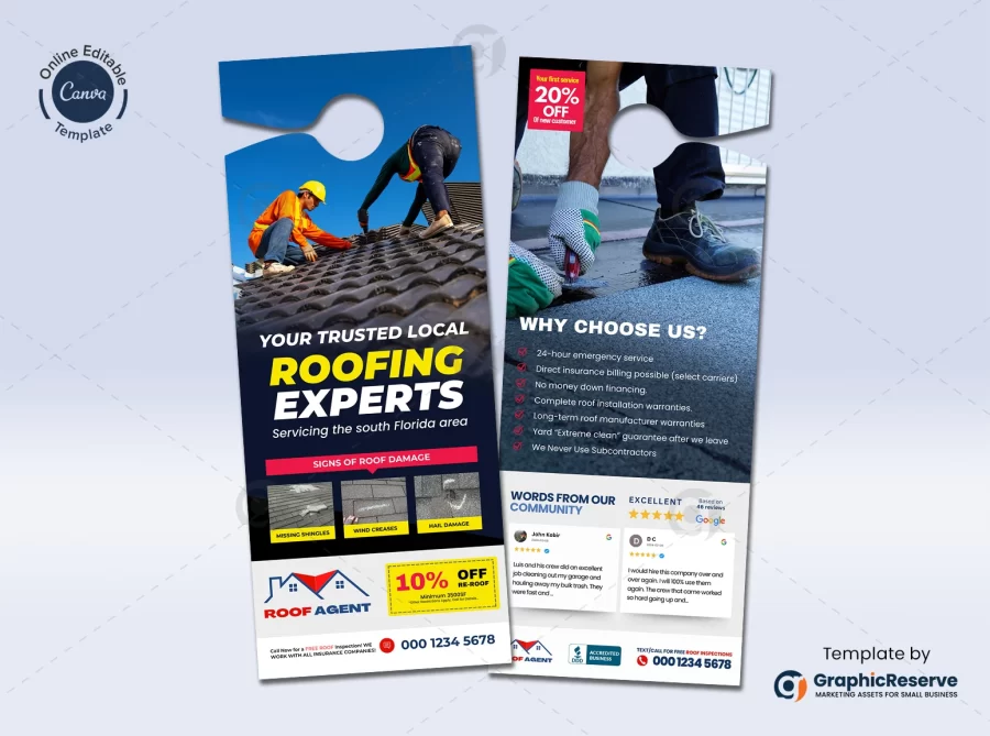 Roofing advertising door hanger template