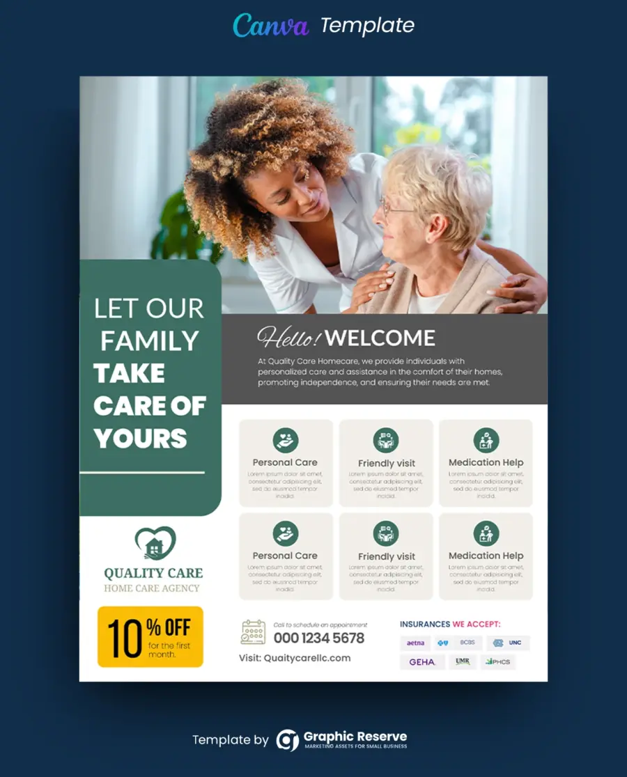 Senior Care Flyer Design Canva Template