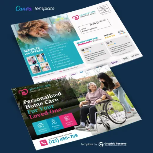 Senior Home Care Direct Mail Marketing EDDM Postcard Design Canva Template