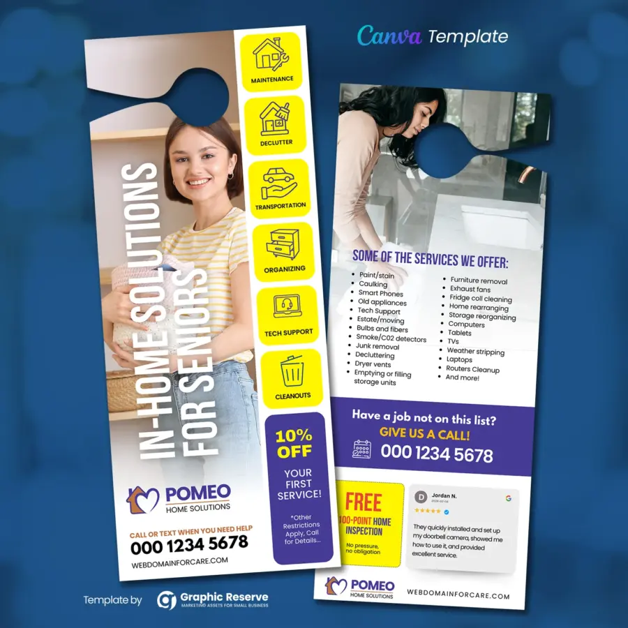 Senior In-Home Services Door Hanger Template | Home Organizing & Assistance