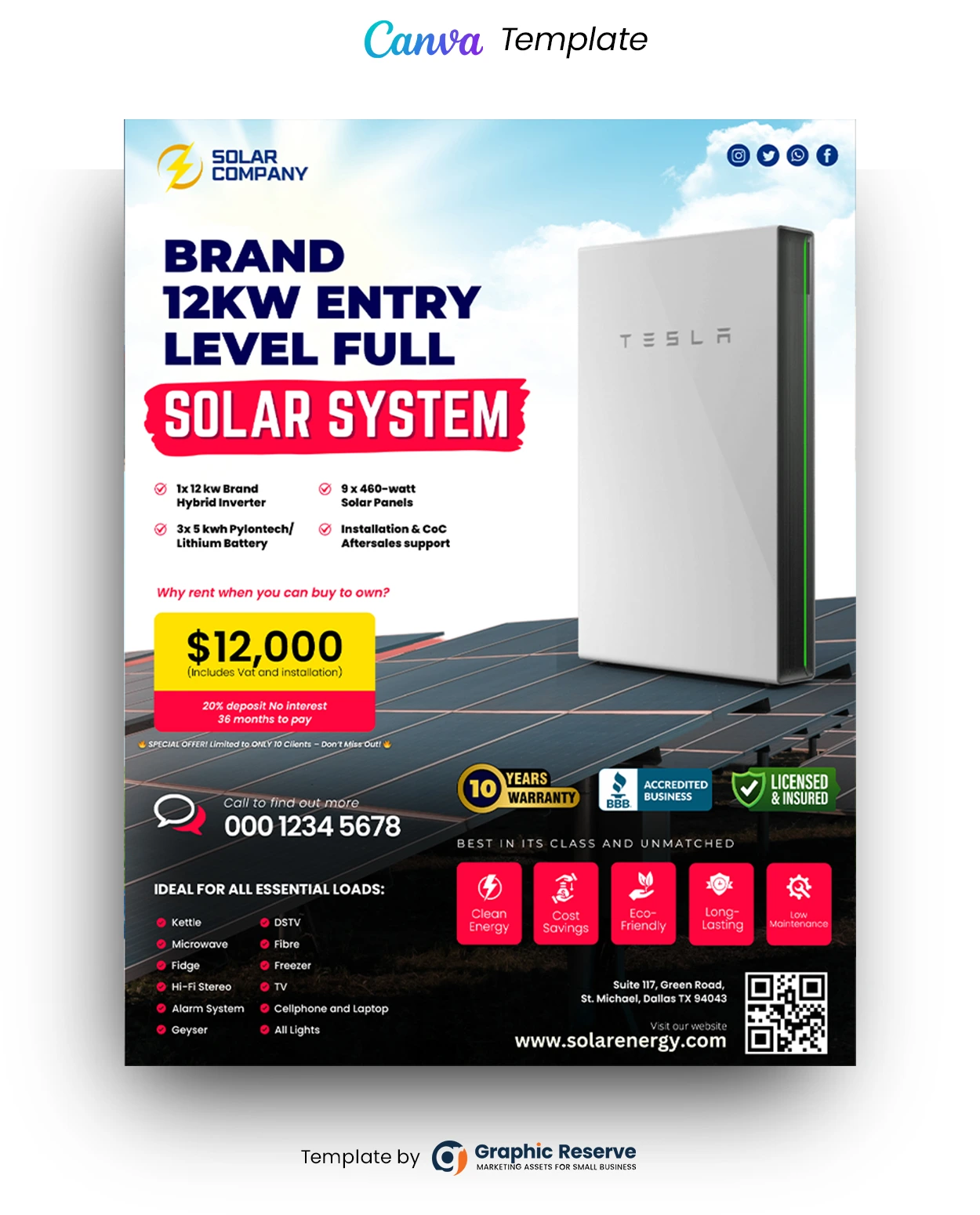Solar Panel and Inverter Package Pricing Flyer Design Canva Template