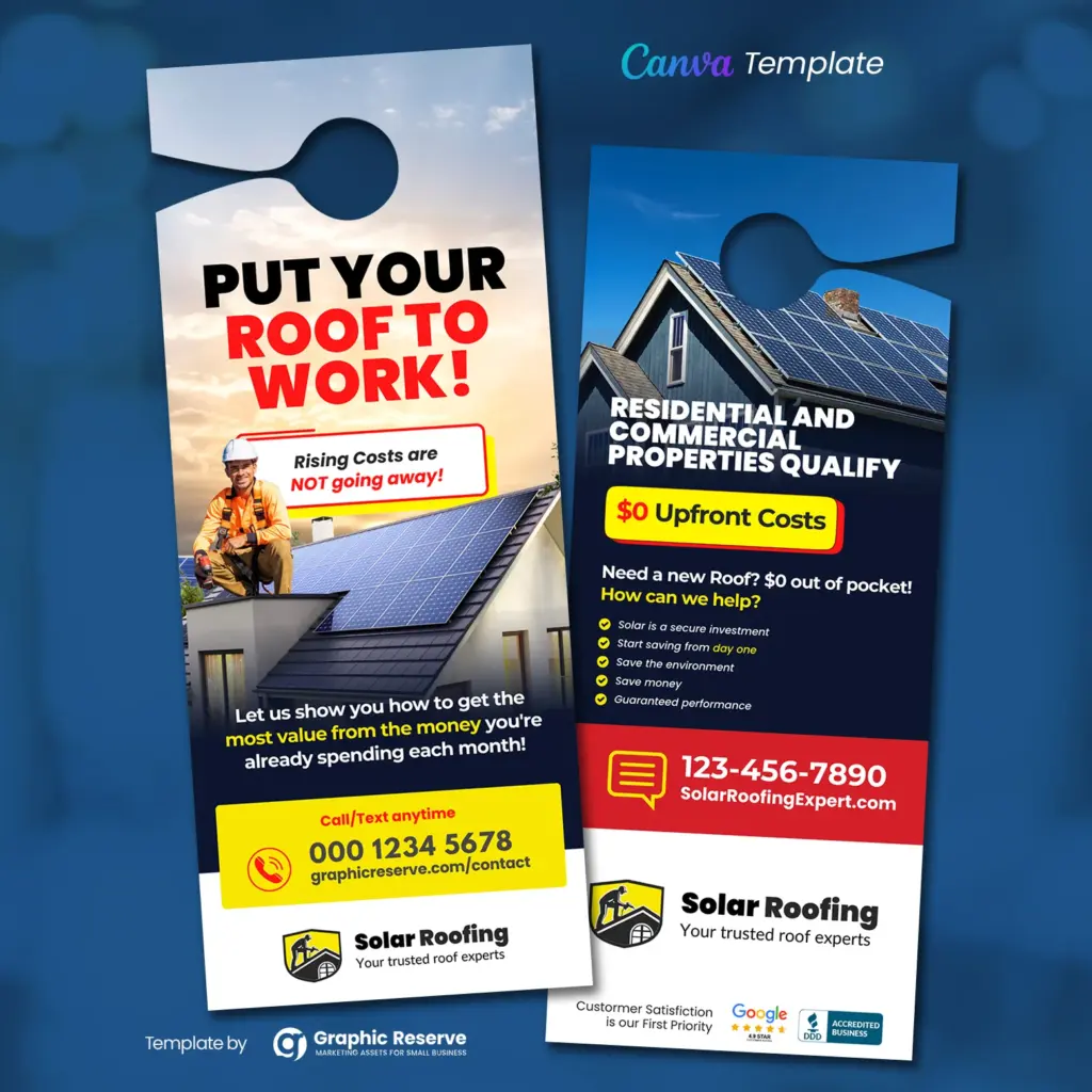 solar roof experts advertising door hanger design template