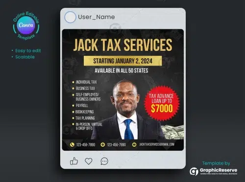 Tax Lawyer Social Media Poster Design Canva Template