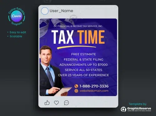 Tax Time Social Media Poster Design Canva Template