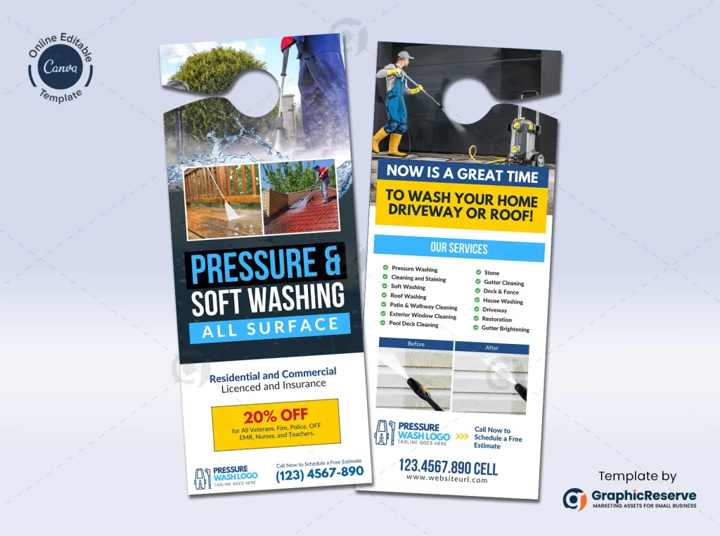 pressure washing door hanger template Canva