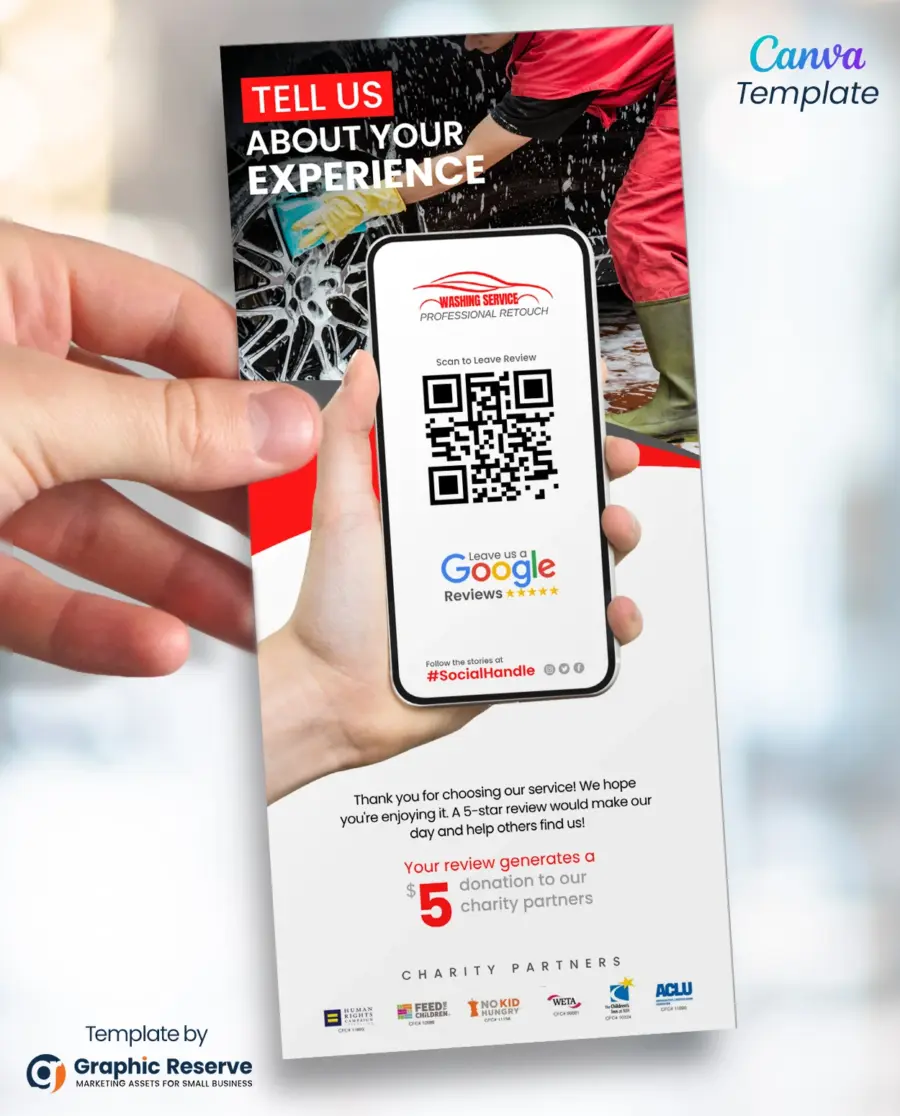 Car Washing Google Review Request Rack Card Flyer Design Canva Template