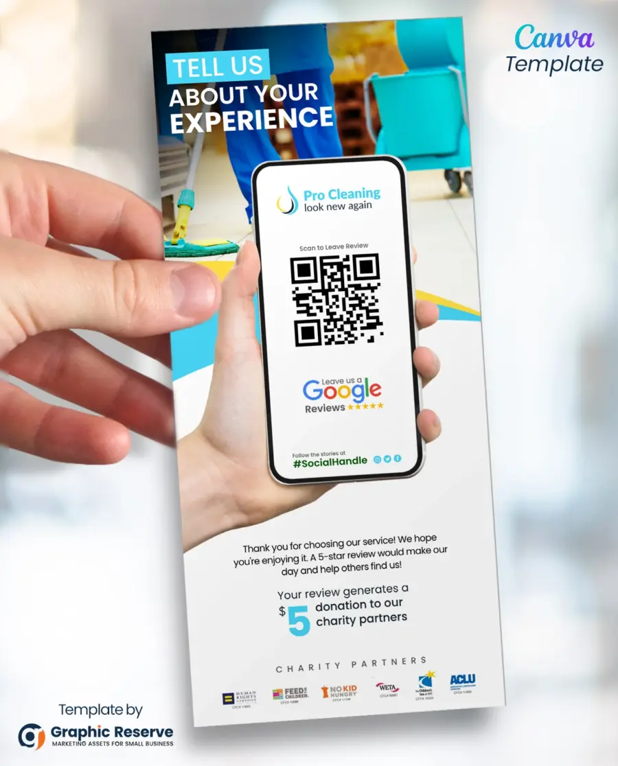 Cleaning Service Google Review Request Rack Card Flyer Canva Template