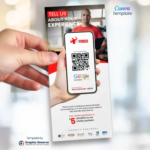 Gym Fitness Google Review Request Rack Card Flyer Canva Template