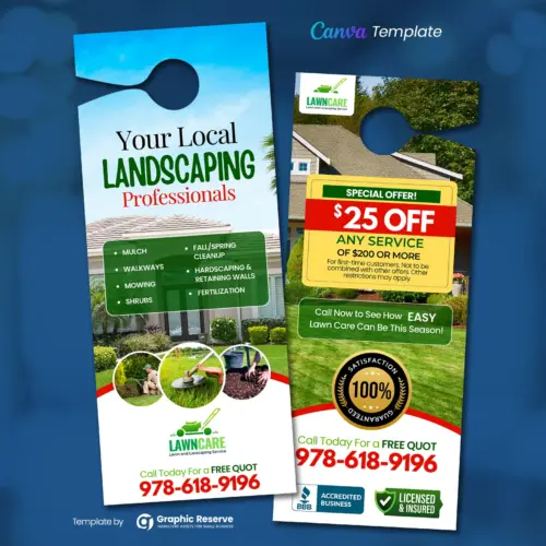 Landscaping Door Hanger Design Canva Template For Lawn Care Service Marketing