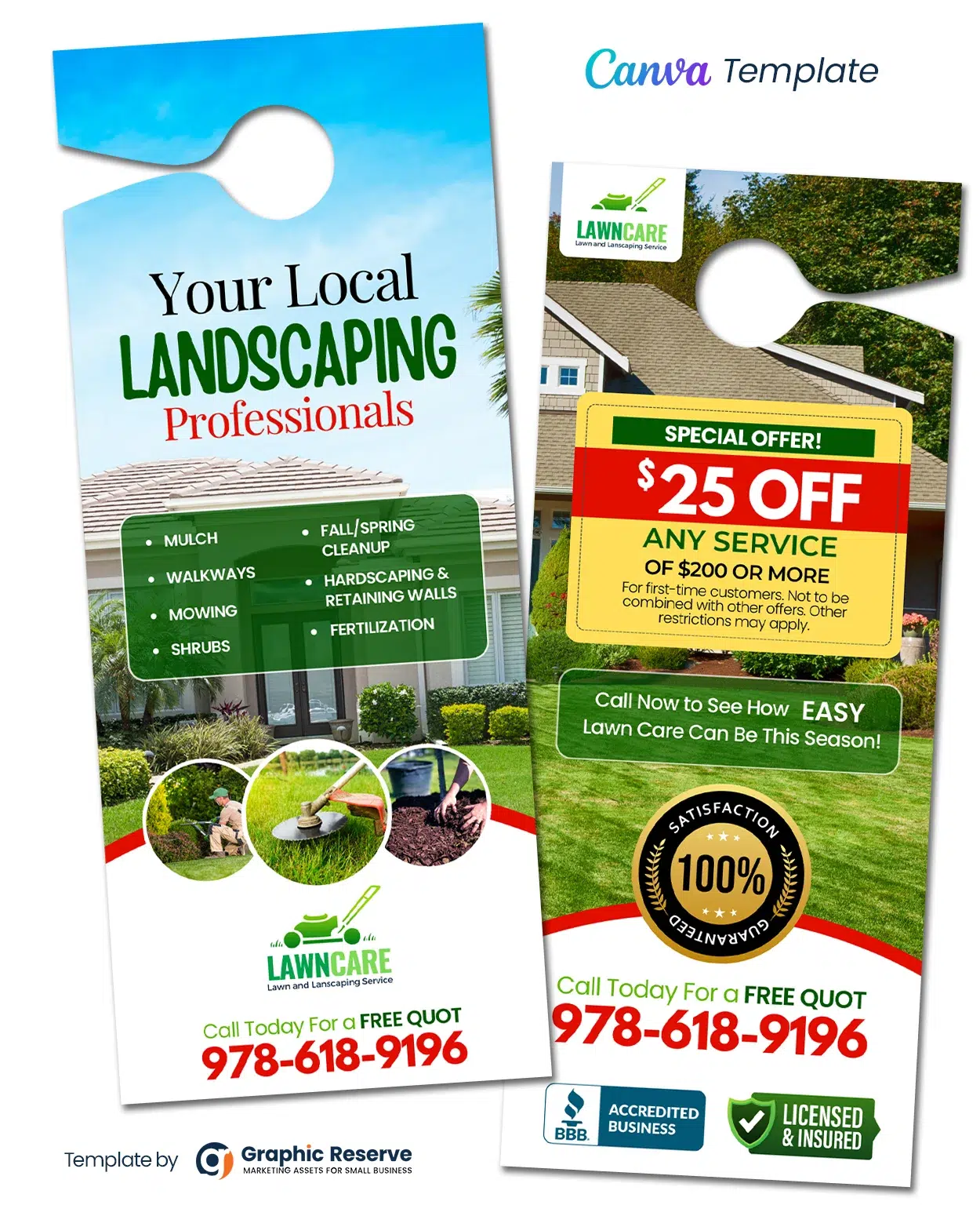 Landscaping Door Hanger Design Canva Template For Lawn Care Service Marketing