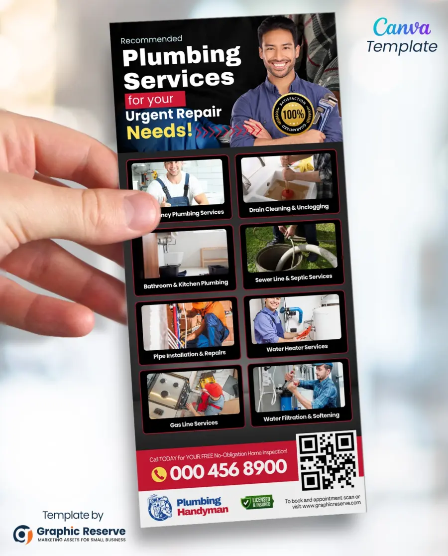 Plumbing Marketing Rack Card Flyer Design Canva Template