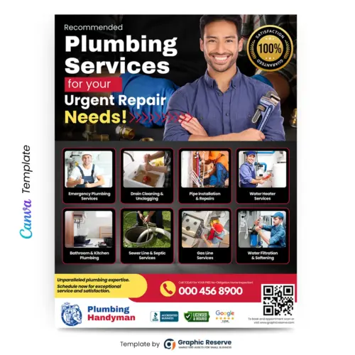 Plumbing Service Advertising Flyer Design Canva Template