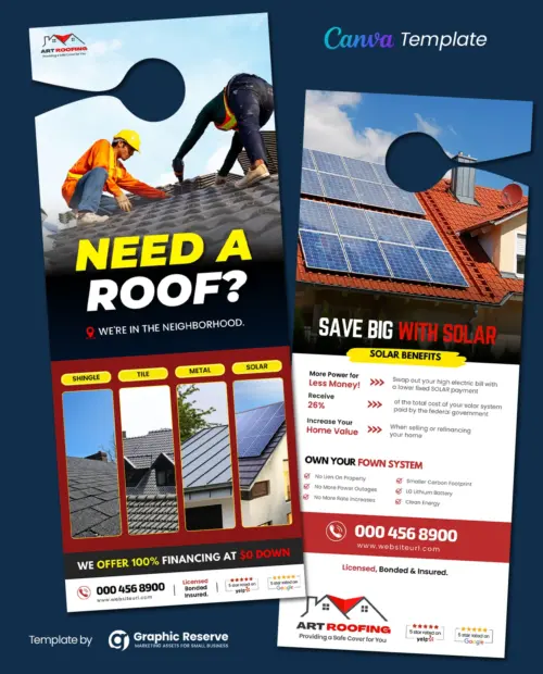 Roofing Business Marketing Door Hanger Canva Template 1