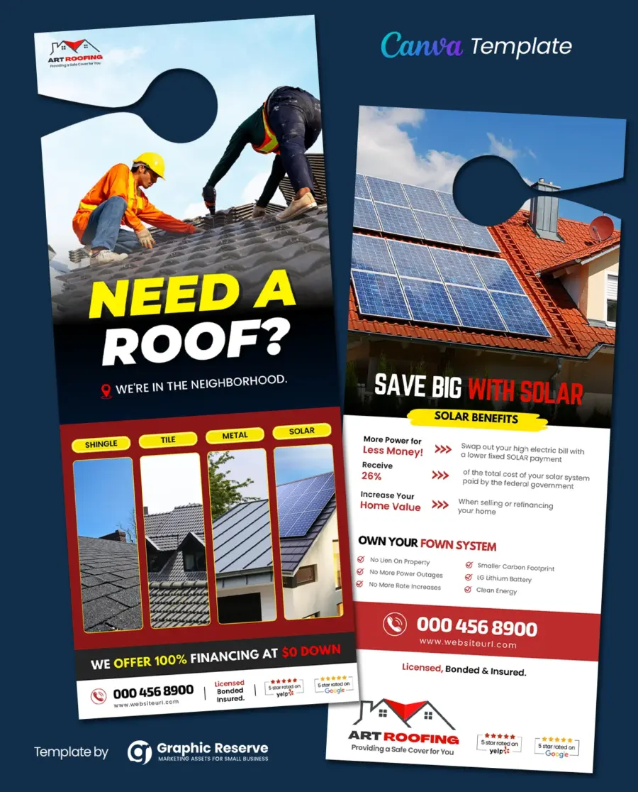 Roofing Business Marketing Door Hanger Canva Template
