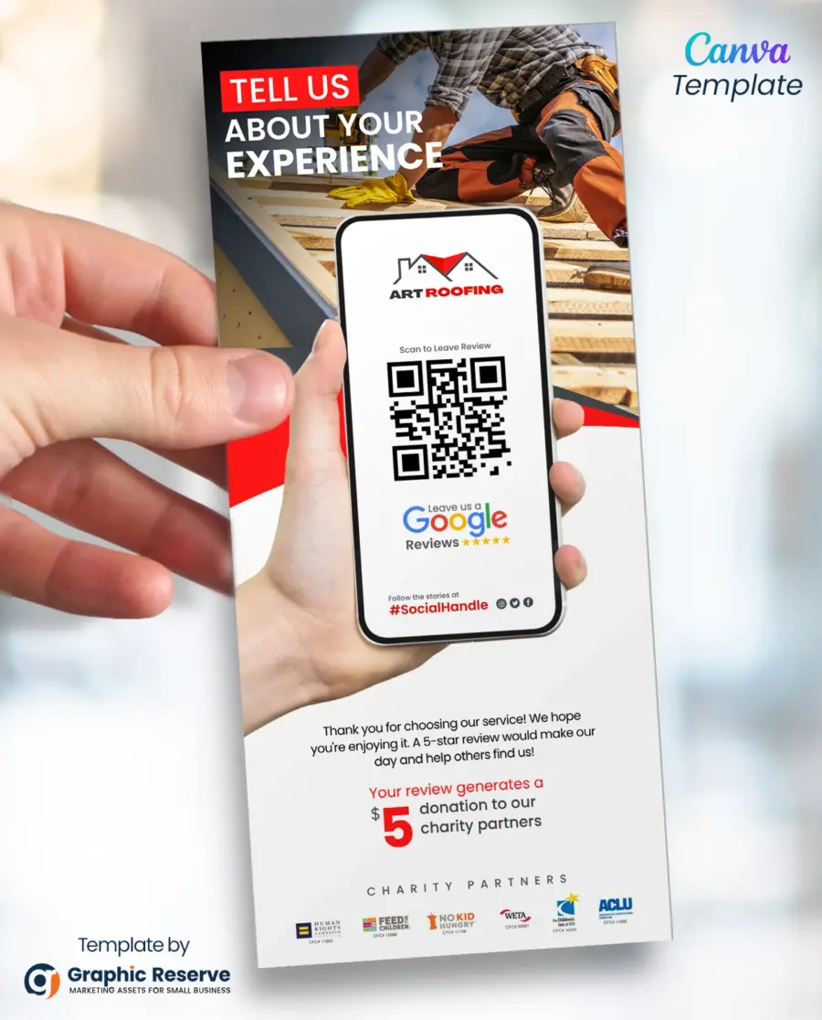 Roofing Google Review Request Flyer & Rack Card Template | Canva Design