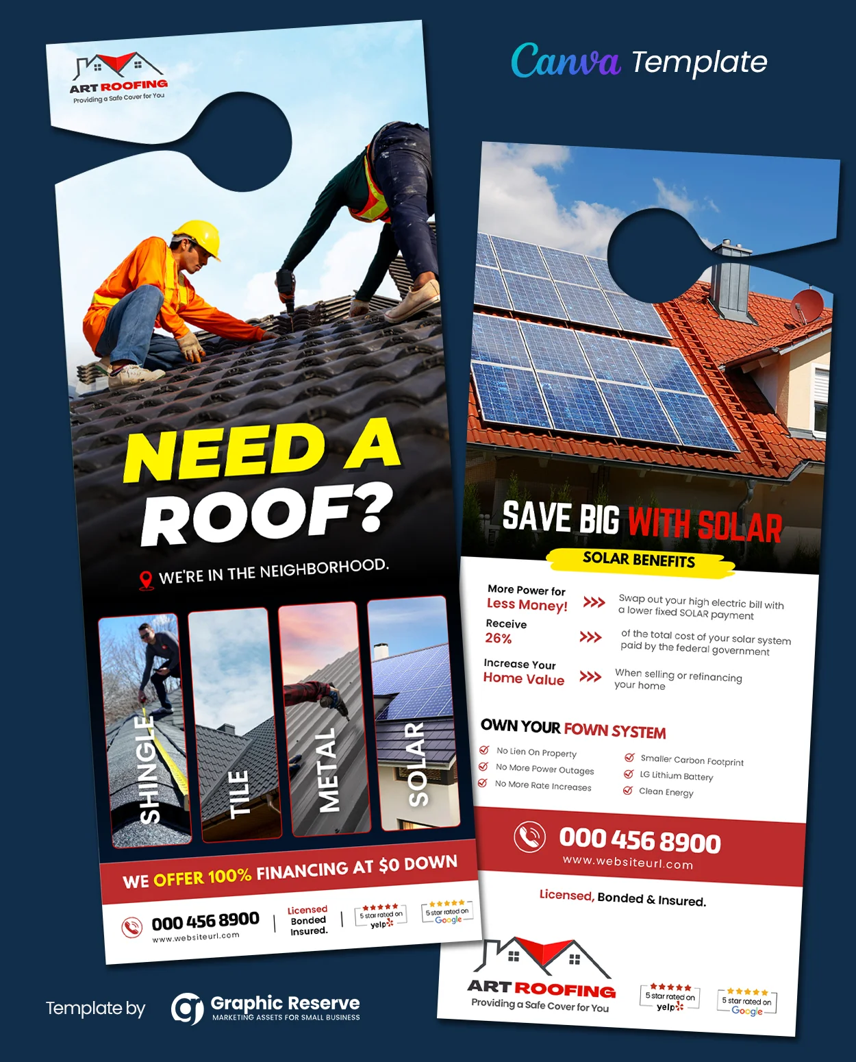 Roofing Service Advertising Door Hanger Template Canva