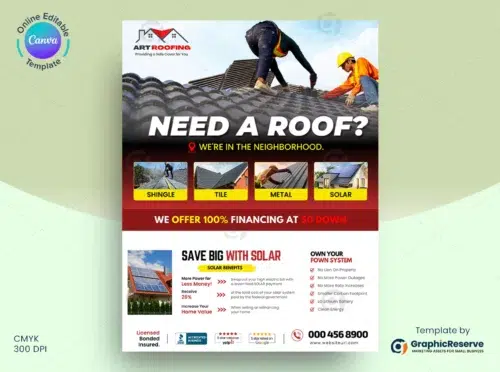 Roofing Service Advertising Flyer Design Template (8.5 x 11 in)