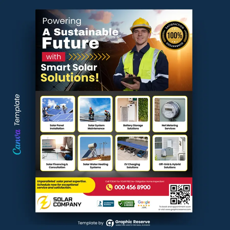 Solar Flyer Template Solar Energy Service Promotion | Online Editable Canva Design