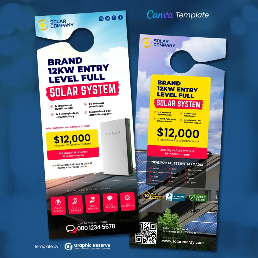 Solar Product Package Pricing Door Hanger Template Canva