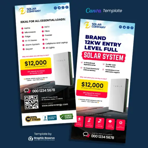 Solar Product Package Pricing Rack Card Flyer Canva Template