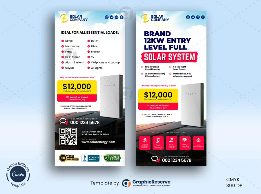 Solar Product Package Pricing Rack Card Flyer