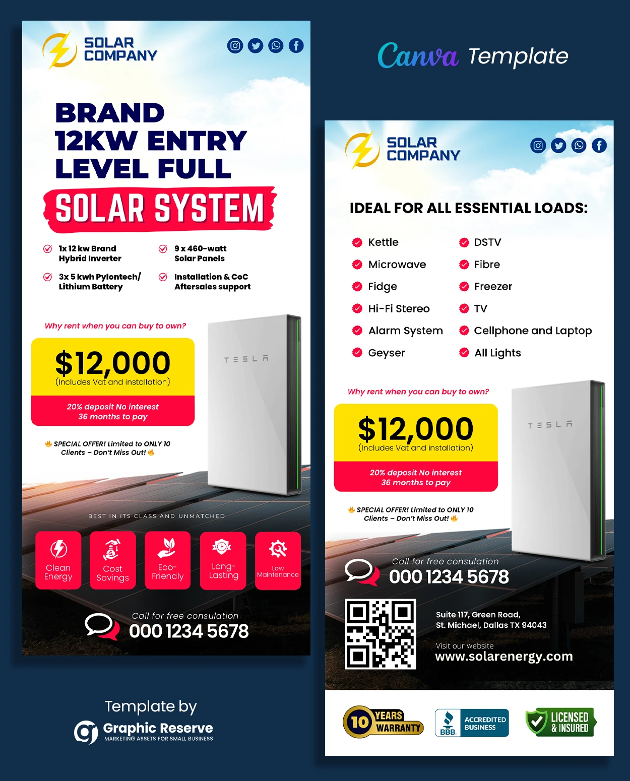 Solar Product Package Pricing Rack Card Flyer Canva Template