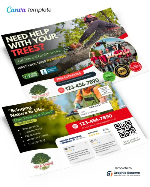 Tree and gardening service EDDM Postcard Design Template Canva