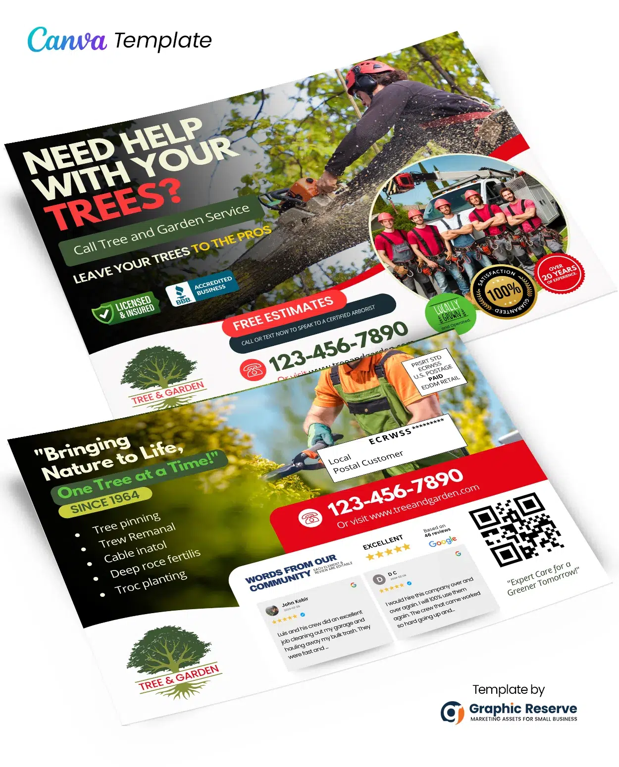 Tree and gardening service EDDM Postcard Design Template Canva