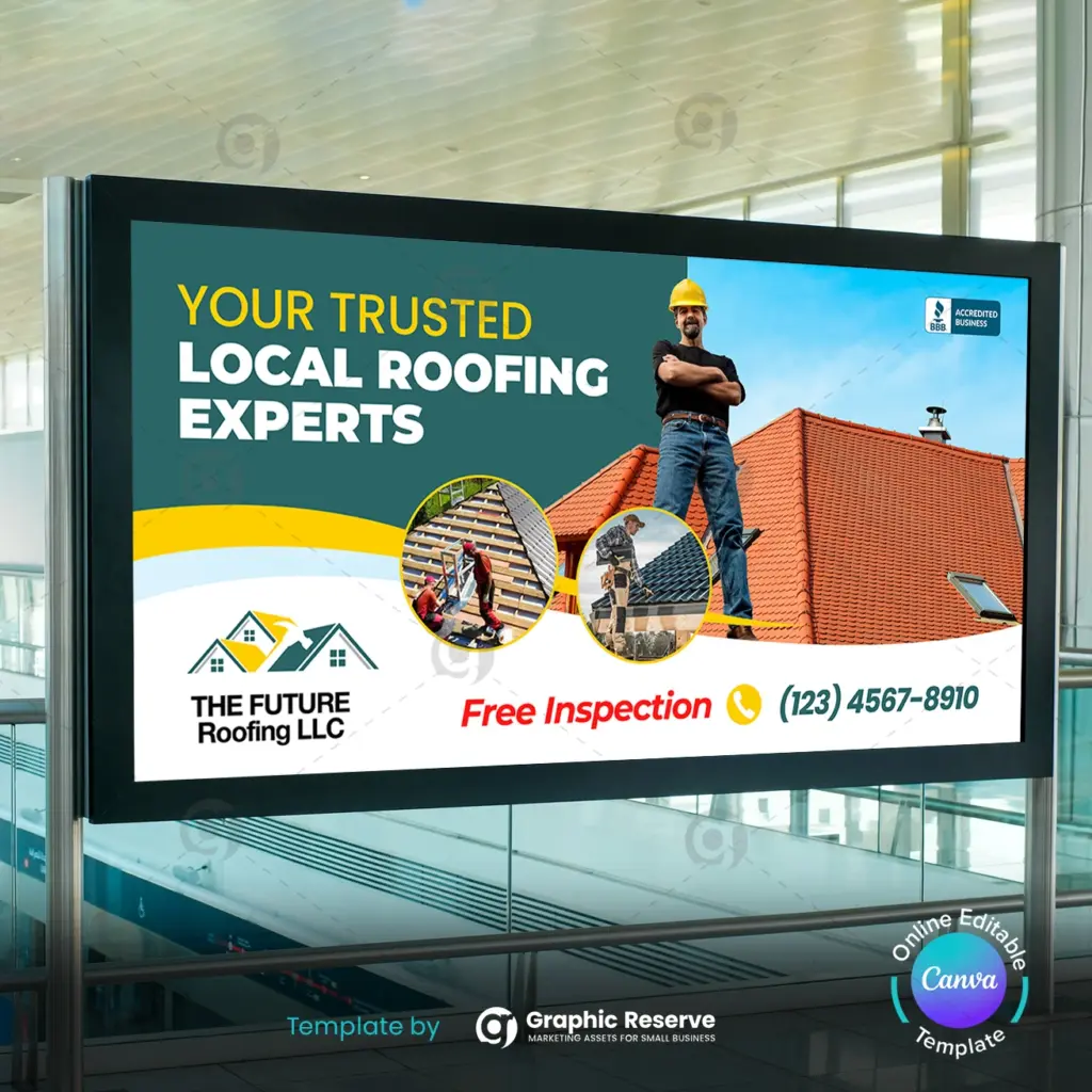 Canva Billboard Template for Roofers – Clean & Bold Roofing Ad Design – Canva template