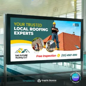 Canva Billboard Template for Roofers – Clean & Bold Roofing Ad Design – Canva template