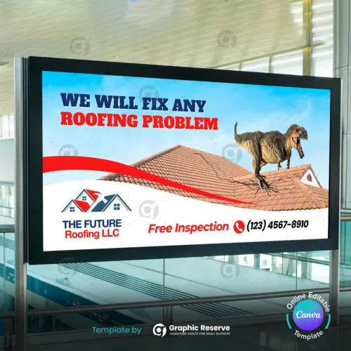 Creative Roofing Billboard Template – Editable Canva Design for Contractors