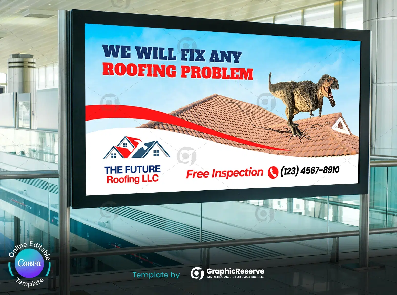 Creative Roofing Billboard Template – Editable Canva Design for Contractors